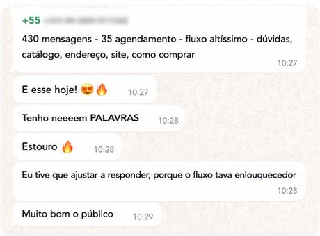 Cliente relatando fluxo altíssimo de mensagens e agendamentos